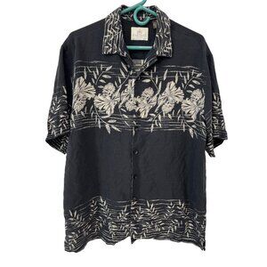 Paradise By Axis Silk Hawaiian Shirt Size Medium Button Front Short Sleeve Black